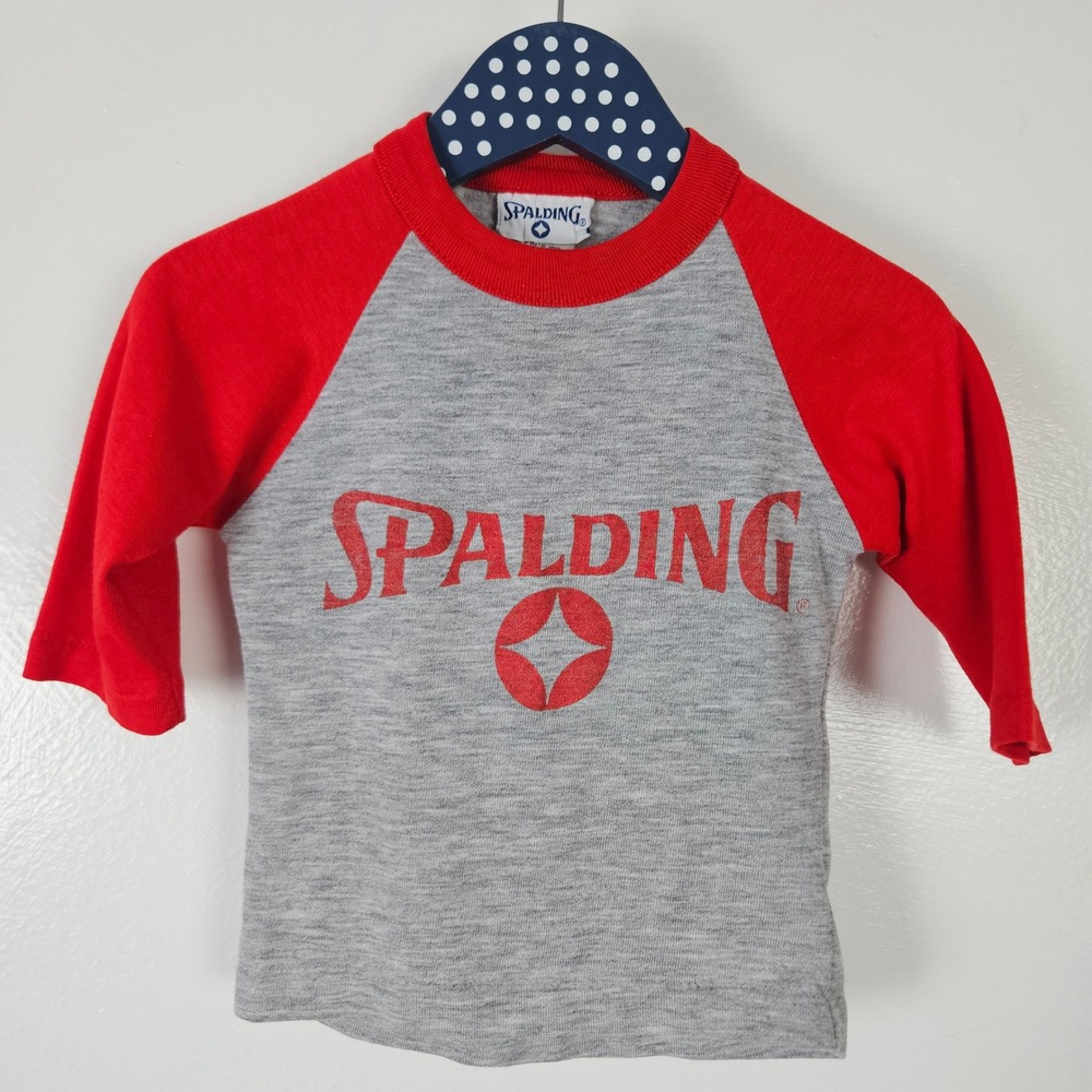 Vintage Spalding Baseball Tee Toddler Sz 4 Red Grey Logo Retro